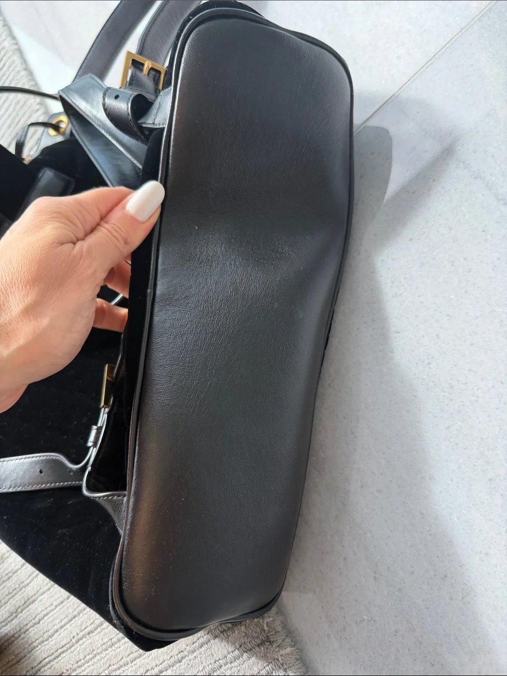 Saint Laurent Black Velvet Backpack with Gold YSL Logo